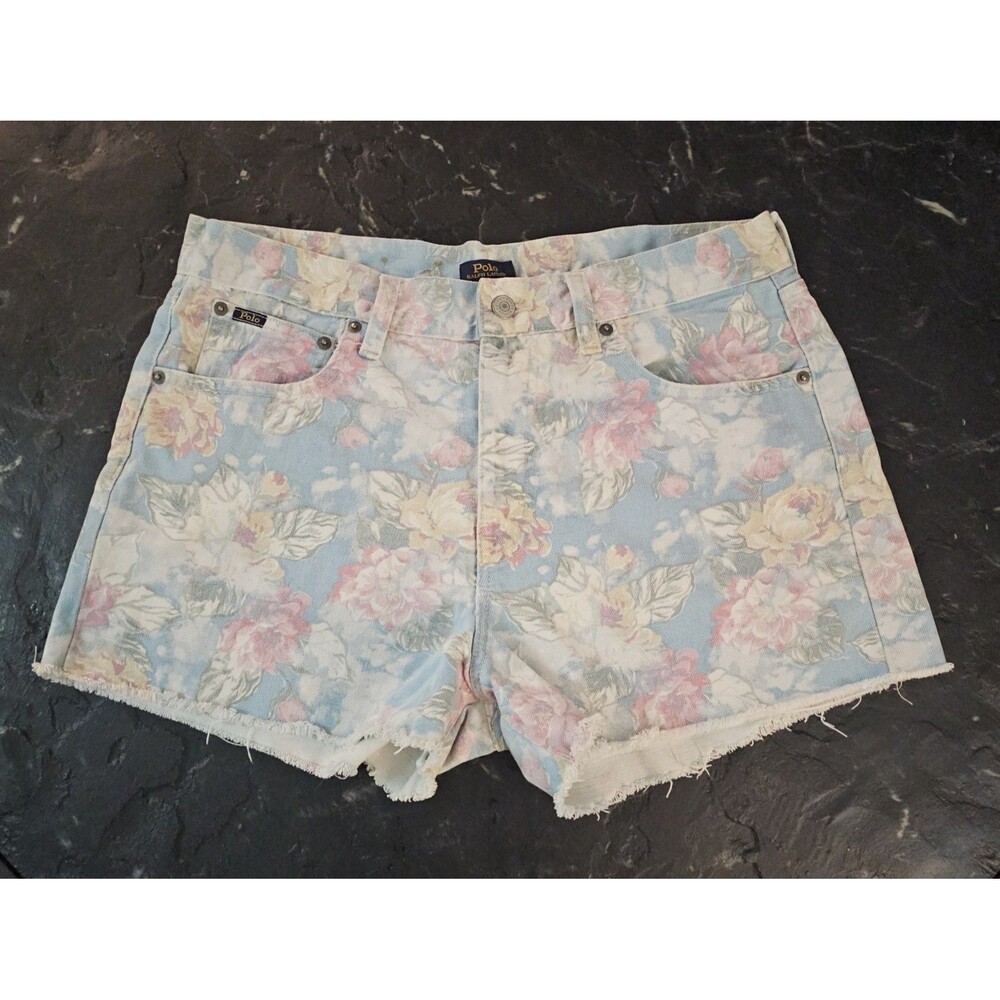 Polo Ralph Lauren Crosby Relaxed Floral Denim Shorts Womens 31 Blue Pink Cut Off